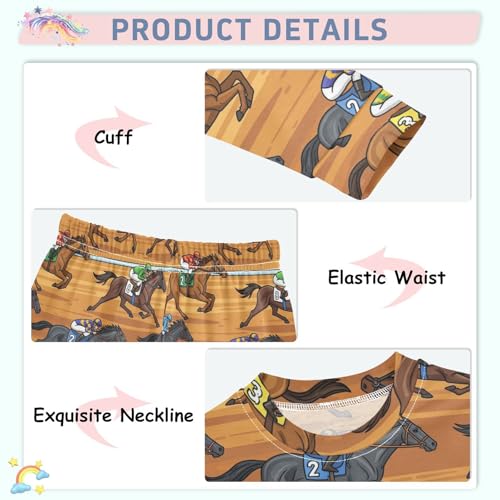 Pajama Sets Long Sleeve Horse Racing Scene Pattern Soft Comfy Sleepwear 2 Piece PJS 3-8T4