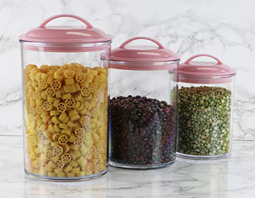 Reston lloyd Food Storage Containers, BPA Free Airtight Canisters for Cereal, Pasta, Sugar, Coffee, Flour, Cookies, Loose Tea, for Kitchen Organization, Set of 3, Pink by Reston Lloyd - Image 2