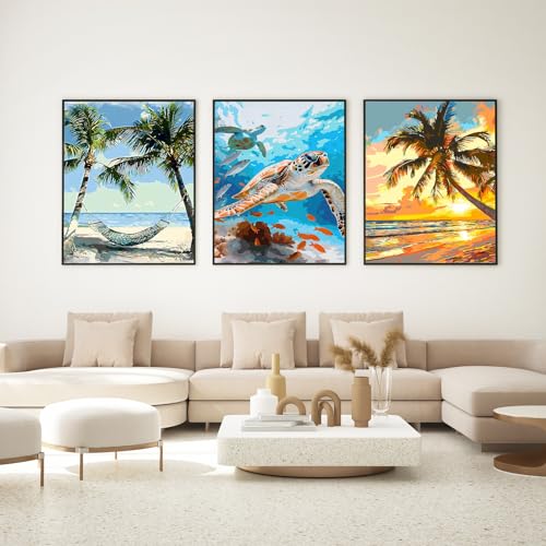 6 Pack Diamond Painting Kits for Adults, Beach Sea Turtle Diamond Art Kits for Beginners, DIY Full Drill 5D Paint with Diamond Kits for Home Wall Decor 12 X 16 inch