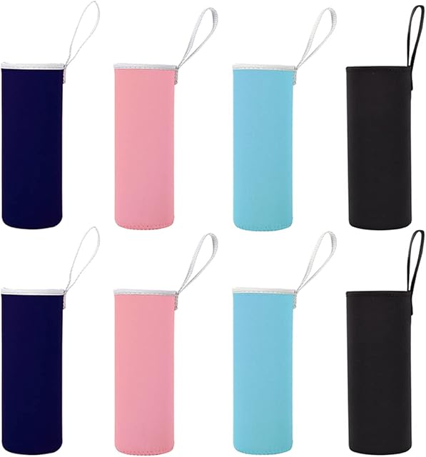 Liwein Water Bottle Sleeve Neoprene,8 Pieces Glass Bottle Carrier 550 ml Warm Heat Insulated Protective Cover Holder for Family Picnic Travel Camping Climbing Cycling(Black Navy Pink Blue)