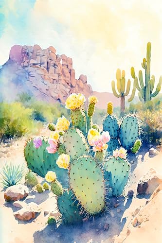 Blooming Prickly Pear Cactus Watercolor Print