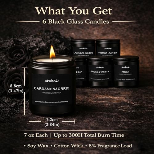 Image of Candle Set for Men, 6 Pack Soy Wax Scented Candles Manly Gift Set, 300H Long Lasting Home Fragrance with Masculine Scents, Gift for Dad, Husband or Boyfriend