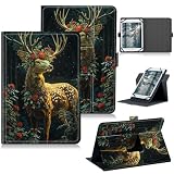 RWUTYTIUL Universal Tablet Case for Xiaomi Pad 7/7 Pro 11.2 Inch, 360 Degree Rotating Kickstand Protective Stand PU Leather Shell Cover for 10.5"-11.5", Rose Forest Deer