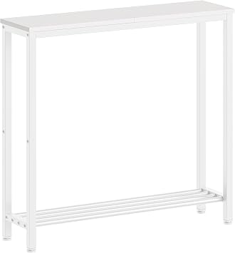 YATINEY Narrow Console Table, 2-Tier Small Sofa Table, 29.5" Thin Entryway Behind Couch Table with Shelves, Industrial Hallway Table, for Living Room, Foyer, White CT03WW