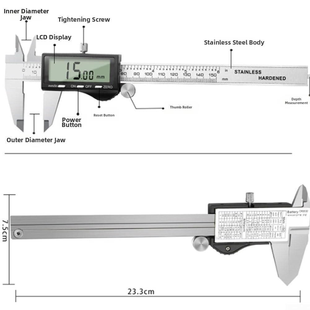 Calibrador digital con construcción de acero inoxidable 4CR13, larga vida útil y rendimiento de medición estable (300 mm)