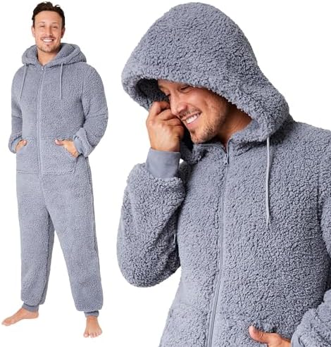 Heren Jumpsuit Onesie Met Capuchon En Fleecevoering - Zachte Pyjama Playsuit Met Rits, Comfortabele Jogging Jumpsuit