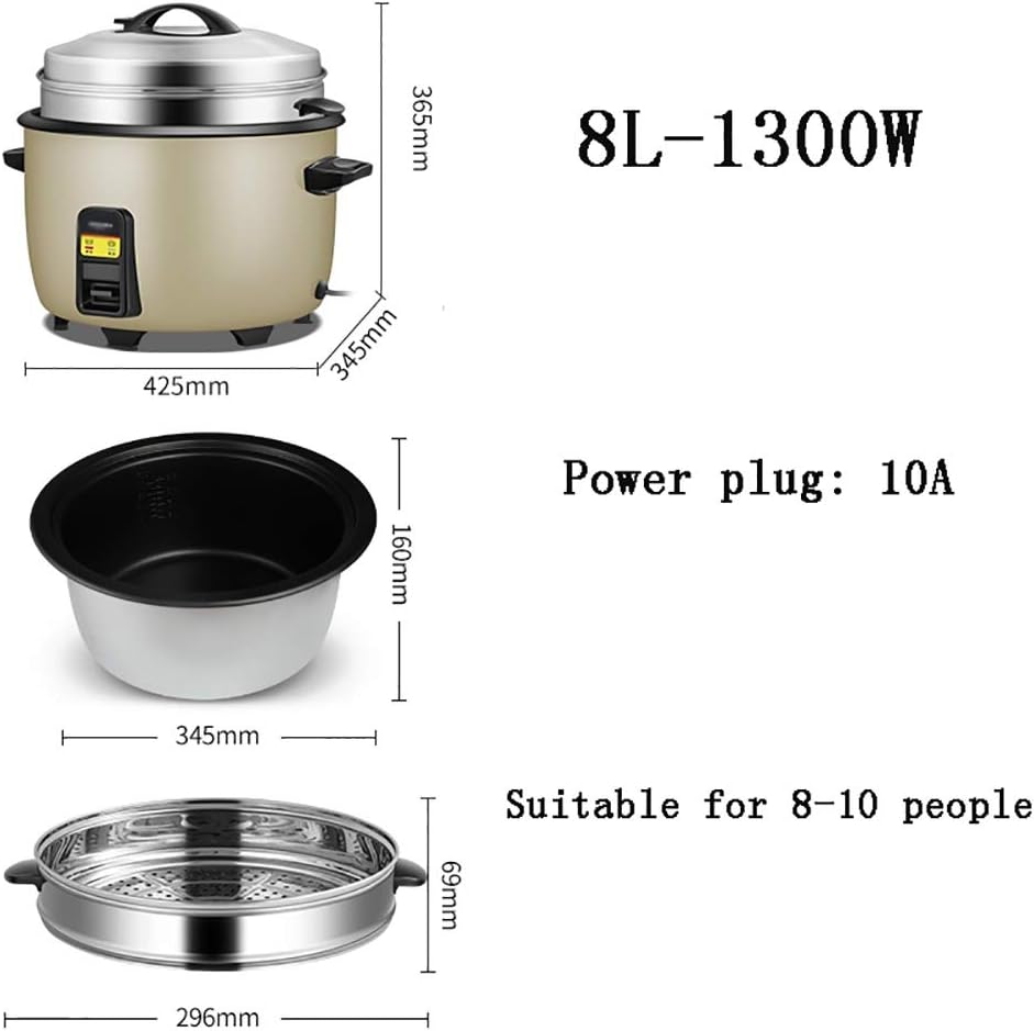 Rice Cooker Large Capacity 8L /10L /13L /18L /30L With Steamer Canteen Hotel Commercial Hotel Home Old-fashioned Large Rice Cooker 8-60 People (Size : 8L)