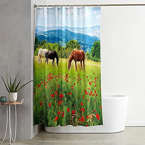 Rideau de douche polyester de qualité supérieure paysage cheval KnSam - 3