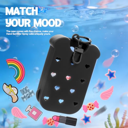 Image of Mity rain Hand Sanitizer Spray Case Compatible With Touchland, Cute Silicone Hand Sanitizer Holder Keychain with 4 Charms, Portable Refillable Sanitizer Accessory, Gift for Women And Teens