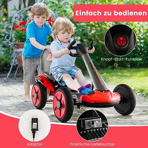 DREAMADE 12V Elektroauto Gokart mit LED-Licht & EIN-Tasten-Start-Funktion, Kinder Elektro Kart mit verstellbarem Sitz und Lenkrad, Pedal Go Cart für Kinder 2-5 Jahre alt (Rot) – Bild 5