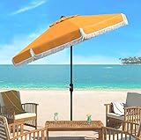 Safavieh PAT8008D Collection Milan Fringe Yellow and White Trim 9Ft Crank Outdoor Push Button Tilt Umbrella