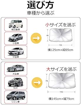 Amazon 年最新版 車サンシェード 傘タイプ チタン銀外層 Uvカット サンシェード 傘 簡単取り付け 紫外線 日差しカット 大145 79cm サンシェード 車 バイク