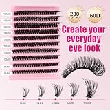 LOPHE Zestaw Pojedynczych Kępek Rzęs, 200 szt. 60D Wispy Kępki Rzęs D Curl Rzęsy Pojedyncze Zestaw 8-16mm Kępki Rzęs, Naturalny Zestaw DIY do Przedłużania Rzęs z Klejem i Uszczelniaczem, Pęseta