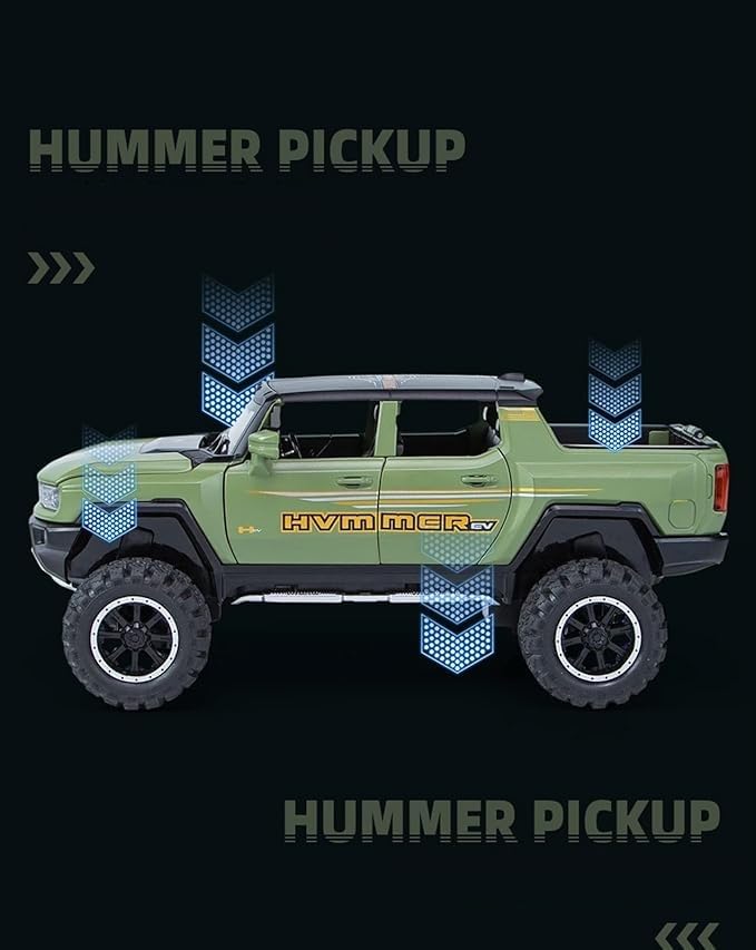 Image of Invite 1:24 Scale Diecast Hummer EV Pickup Truck - Metal Model Car with Openable Doors & Hood, Pull Back Action, Collectible Toy Vehicle for Kids & Adults