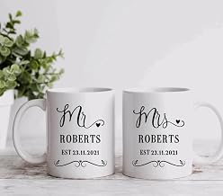 Personalised Wedding Gifts, Mr & Mrs Wedding Mug, Anniversary Engagement Couple Valentines Bridal Shower Gifts for Men Women Him Her Newlyweds, Wedding Anniversary, Coffee Lover (11 oz)