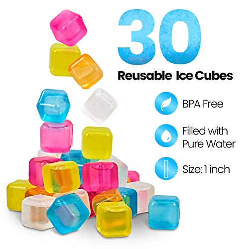 Reusable Ice Cubes For Drinks - Chills Drinks Without Diluting Them - Made From Bpa Free Plastic - Refreezable, Washable, Quick And Easy To Use - Pack Of 30 With Storage Container By Efiwasi #TOP1
