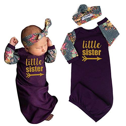 Newborn Baby Boys Girls Little Sister Little Brother Letter Printed Floral Sleeping Bag with Headband Outfits Sets