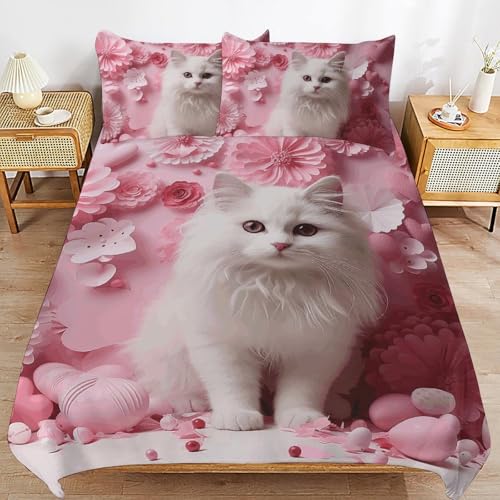 Housse de couette chat et cœur : douceur et tendresse pour grand lit - 7
