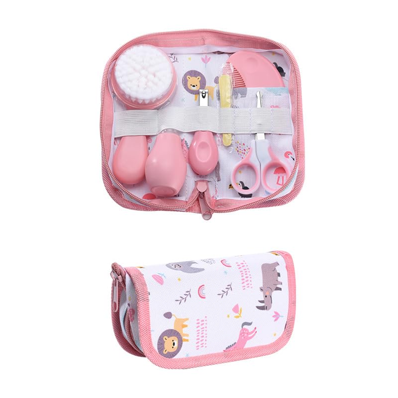 Kit de aseo para bebés, juego de cuidado de seguridad infantil con cepillo para el pelo, peine cortaúñas, aspirador nasal, kit esencial para bebés para recién nacidos y niños (rosa)