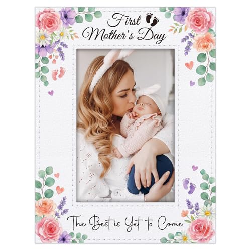 WaaHome First Mothers Day Picture Frame for New Mom - Mom to Be Gifts Happy 1st Mothers Day Gifts for First Time Expecting or Pregnant Moms from Daughter Son 4x6 Mommy and Baby Picture Frame Nursery Decor