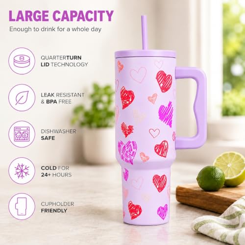 Image of CYNVEXA Tumbler with lid and Straw 1200ML Cup Stainless Steel Vacuum Insulated Tumbler for Water, Iced Tea or Coffee 1.2L Office Gym Travelling (Purple Heart)