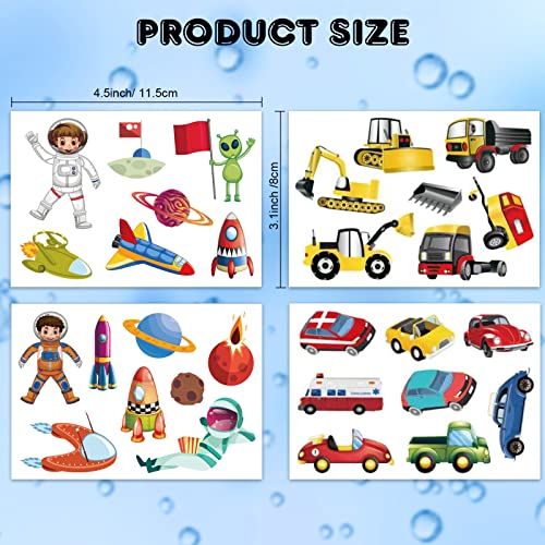 Qpout 24 Sheets Kids Tattoos For Boys, 12 Sheets Car Temporary Tattoos And 12 Sheets Outer Space Astronaut Tattoos For Kids, Waterproof Fake Tattoos For Boys Birthday Party Favors School Rewards #TOP1