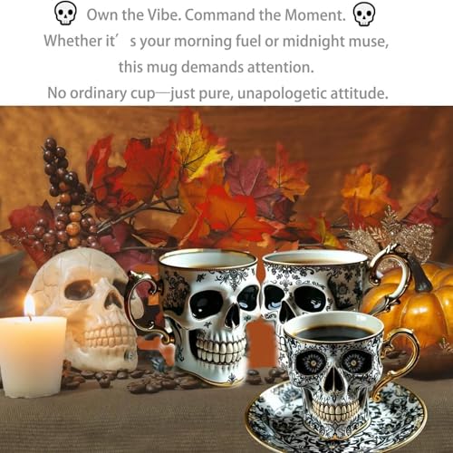 Royal Skull Coffee Mug, Halloween Gothic Decor Horror Novelty Ceramic Tea Cup Funny Diabolical Bonehead Gift, for Coffee Lovers and Collectors (#B) - Image 4