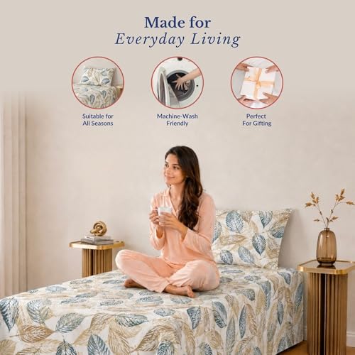 Image of Jaipur Weaves Bedsheet Single Size 100% Pure Cotton Bed Sheet with 1 Pillow Cover, 240 TC Premium Bedding Set, 60x90 inches, Super Soft Cozy (Grey Olive, Single)