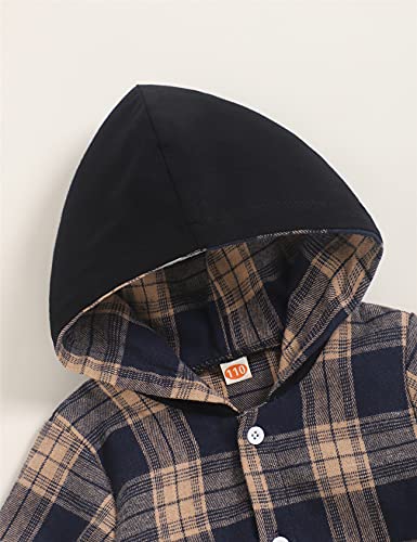 Image of Fuermos Toddler Baby Boys Clothes Flannel Lattice Button Down Hooded Tops +Pants Boys Fall Winter Outfits