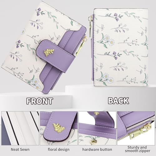 Image of Farcauo Womens Wallet with RFID Blocking Cute Small Wallets for Women Thin Purple Women's Wallet Kawaii Flower Card Wallets for Women Ladies