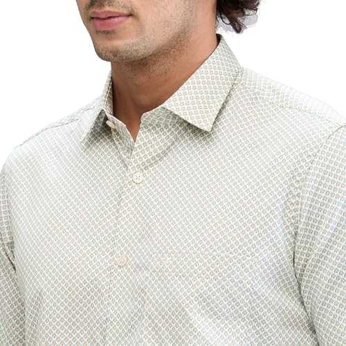 Image of Colorplus Men's Regular Fit Print Pattern Pure Cotton Plain Collar Half Sleeve Casual Shirt