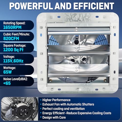 Image of iLiving 10 inch Wall Mounted Shutter Exhaust Fan, Automatic Shutter, with Thermostat and Variable Speed controller, 65W, 820 CFM, 1200 SQF Coverage Area Silver (ILG8SF10V-ST)