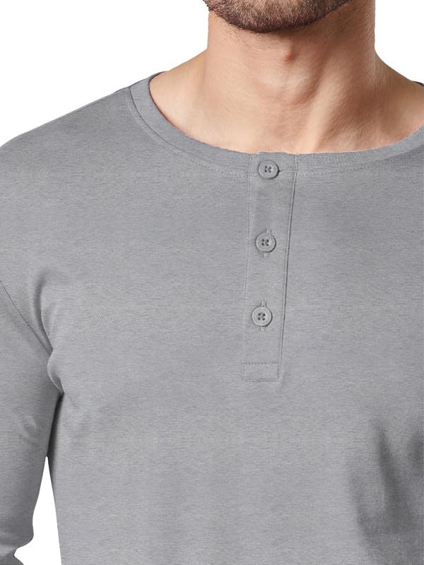 Image of LAZYCHUNKS Regular Fit Solid Super Combed Cotton Rich Henley Neck Full Sleeve Men's T-Shirt