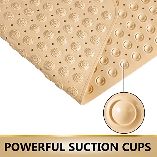Image of TurtleGrip Anti-Skid Shower Mat, 88x58 cm Accu-Pebble (Cream), Anti-Slip Extra Large Bathtub Mat with Suction Cups, Machine Washable Bathroom Mats with Drain Holes