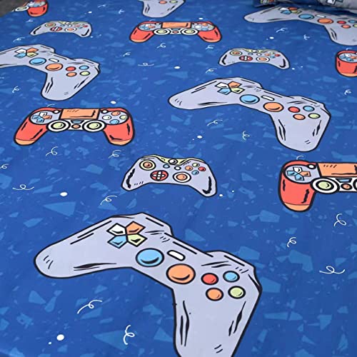 Sdiii 3Pcs Blue Gamer Print Full Size Sheet, Gamepad Bedroom Decor Fitted Sheet Set, For Teens Boys, Kids And Children #TOP4