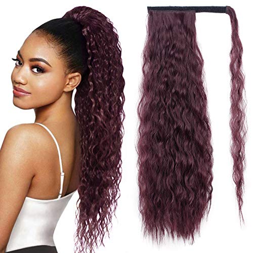 Stamped Glorious Long Straight Corn Wavy Ponytail Wrap Around Ponytail Extension Burgundy Color Ponytail Hairpiece Extension for Women (22inch,Bug) 9 Review 34 star