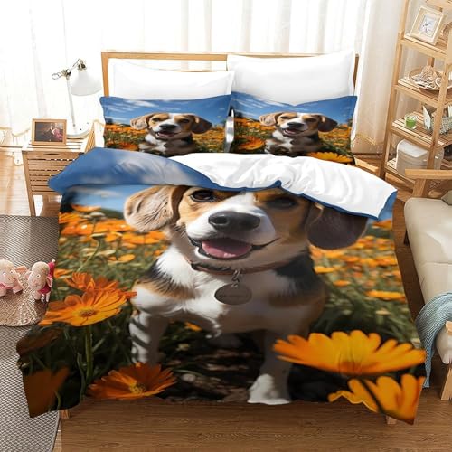 Chiot Beagle parure de lit 3D housse de couette microfibre résistante 140x200