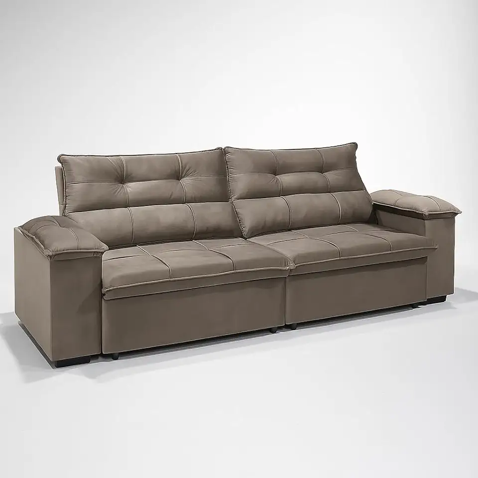 Sofá Aconchegante 4 Lugares Reclinável e Retrátil Bel Veludo LIMOV (Capuccino, 2,50m)