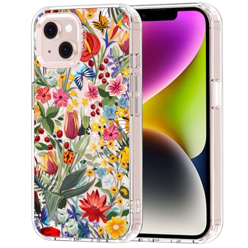 MOSNOVO for iPhone 13/14 Case | Military Grade 6.6ft Drop Tested | Clear with in The Garden Design