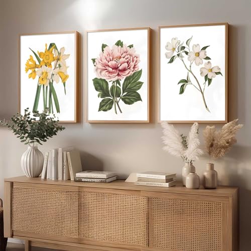 Image of kotart Floral Art Home Decoration | Aesthetic Floral Paintings With Frame For Living Room Bed Room Hotel Wall Decor Digital Reprint Set of 3 (20x30 Inch)