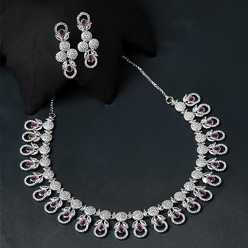 Rhodium-Plated American Diamonds Studded Necklace Set