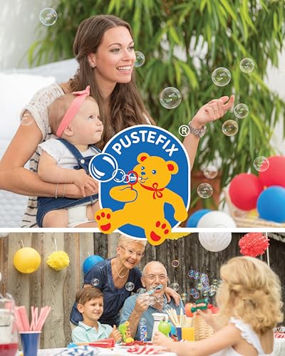 PUSTEFIX Multi-Bubble-Trompete I 250 ml Seifenblasenwasser I Bunte Bubbles Made in Germany I Seifenblasen Spielzeug für Kindergeburtstag, Hochzeit & als Gastgeschenk I Spaß für Kinder & Erwachsene