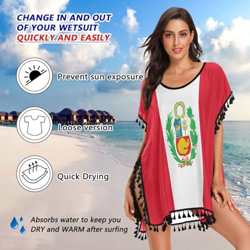linqin Cache-maillot de bain pour femme Motif drapeau national du Pérou, Motif drapeau national du Pérou, Taille M – vue 5