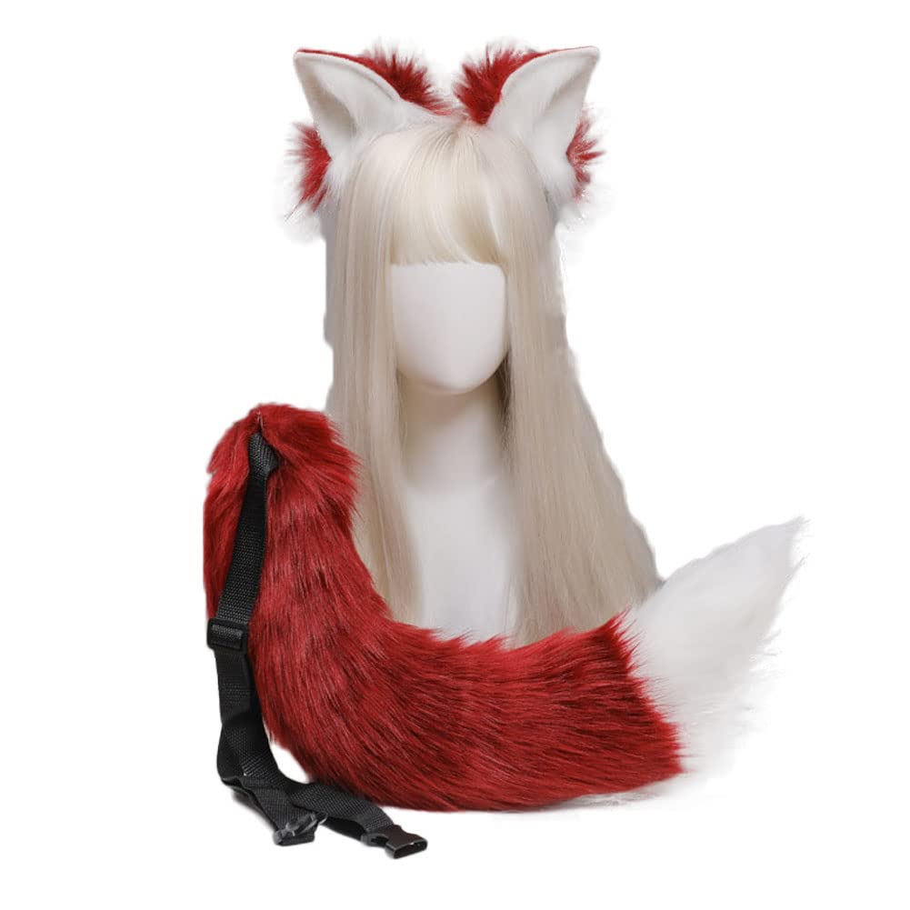 Camelliass Faux Fur Fox Headband and Tail Set Flexible Ears Hair Hoop Tail Fancy Dress Animal Cosplay Anime Dress Up Party Costume Accessories