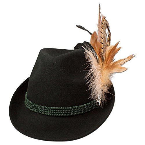 Alpenflüstern Damen Filz-Trachtenhut mit Fasanenfeder Schwarz (Schwarz 00), 55/57 cm (Herstellergröße: Medium)