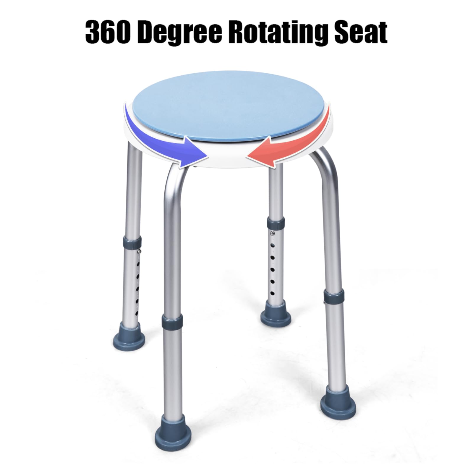 Taburete de ducha ajustable, asiento redondo giratorio de 360° con almohadillas de goma antideslizantes, silla de aluminio ajustable en altura para ancianos, discapacitados y embarazadas