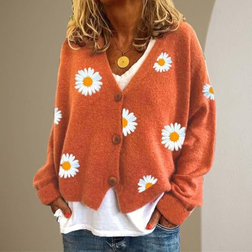Flower Cardigan Sweaters for Women Cute Aesthetic 90s Long Sleeve Button Down Casual Lightweight Knit Sweaters4