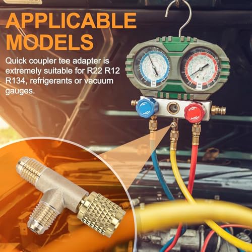 Adaptador Tee Acoplador Rápido Latón 1/4 pulg Valv R22 R12 R134 miniatura 5