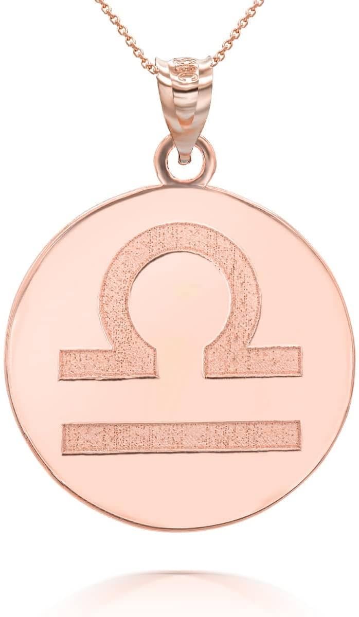 Personalized Name 14k Rose Gold Zodiac Sign Horoscope Constellation Round Disc Necklace - Choice of Chain Length