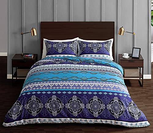 Sweet Jojo Designs Boho Chic Bohemian Purple Turquoise Blue Grey Mandala Duvet Comforter Cover And Sham 3 Pc. Full Queen Size Bed Bedding Set Bedroom Indian Tapestry Ethnic Vintage Colorful Retro #TOP1